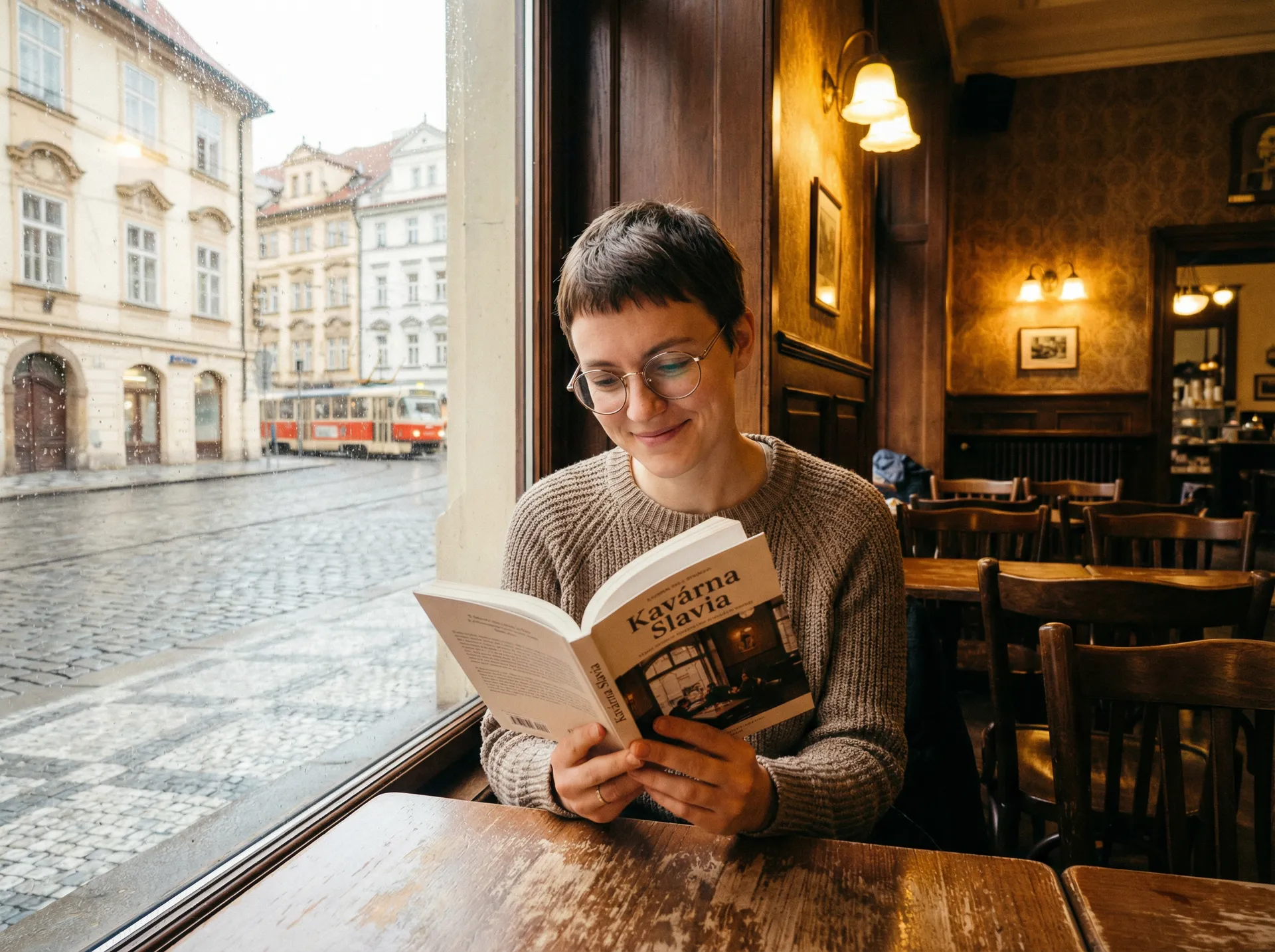布拉格咖啡馆窗边阅读的女子 - 捷克搭讪 城市生活纪实